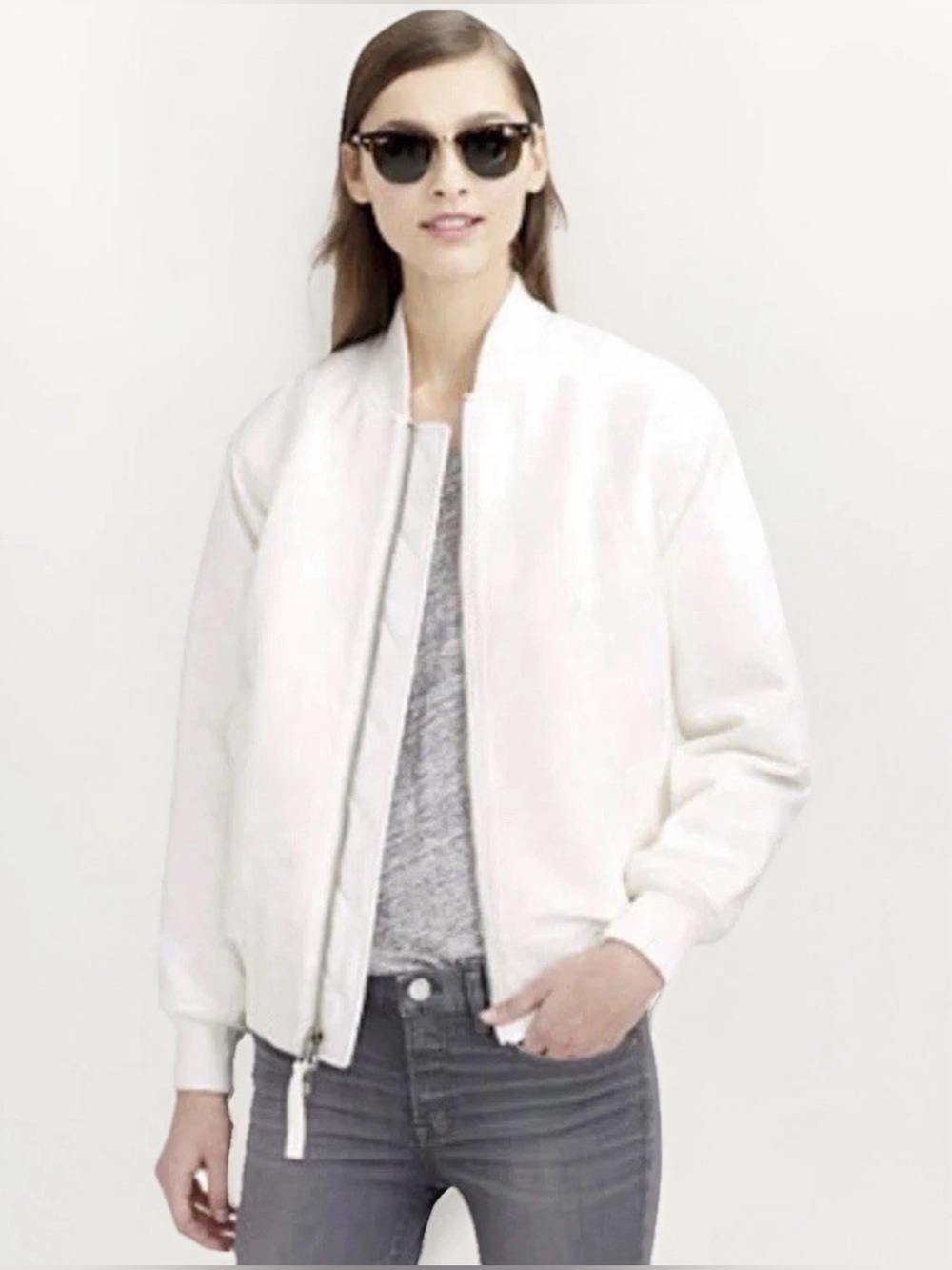 J.Crew Collection Cream Off White Canvas Quilted Bomber Jacket 2 Oversized
